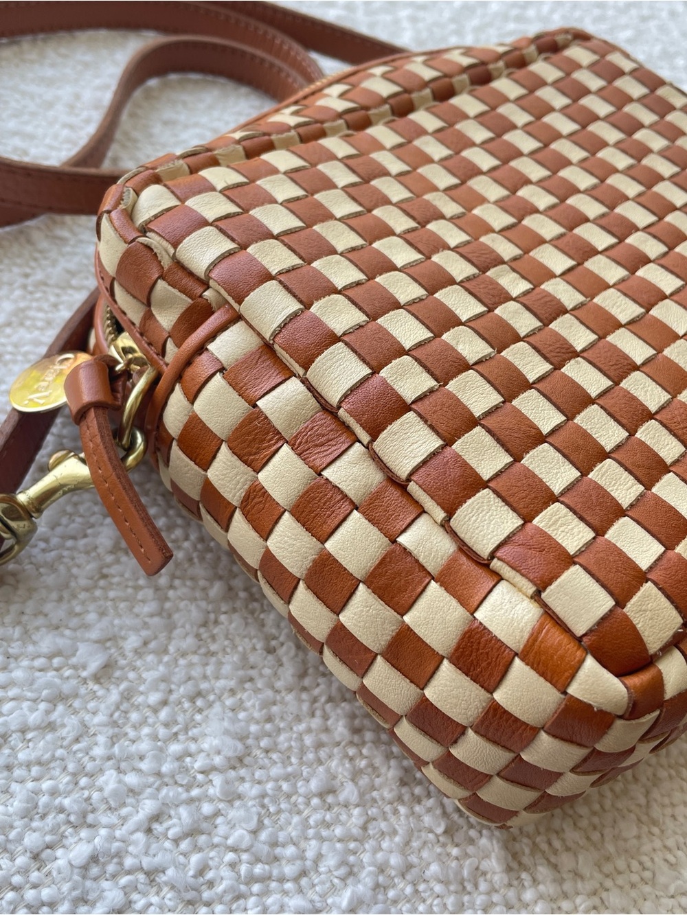 Clare V. Midi Sac Crossbody in Natural & Cream Woven Checker - Picture 3 of 12
